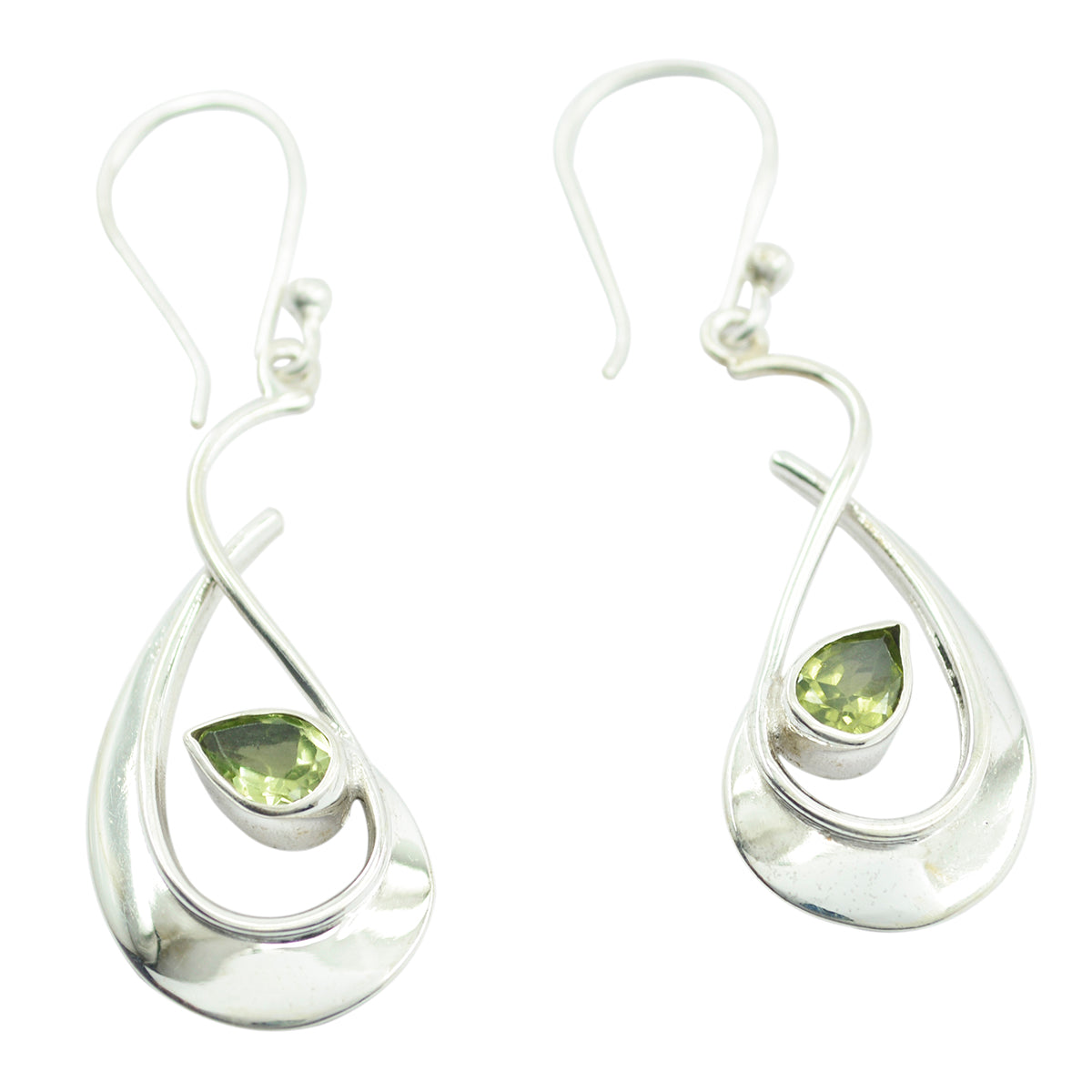 Riyo Natural Gemstone Pear Faceted Green Peridot Silver Earring gift for friends