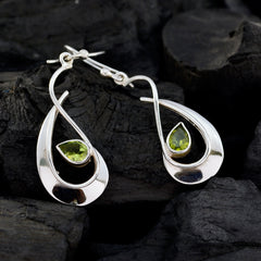 Riyo Natural Gemstone Pear Faceted Green Peridot Silver Earring gift for friends