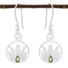Riyo Natural Gemstone Pear Faceted Green Peridot Silver Earring gift for good Friday