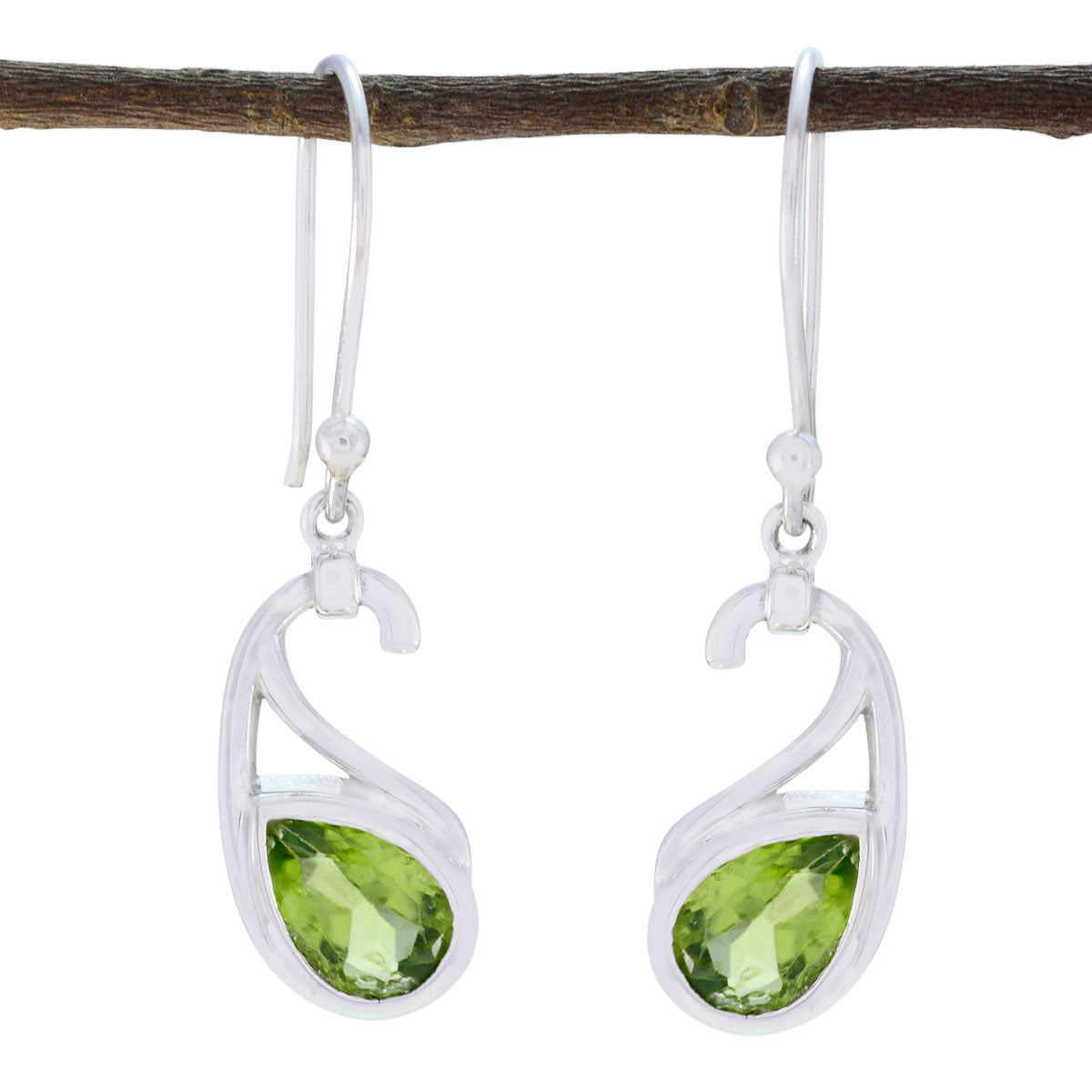 Riyo Natural Gemstone Pear Faceted Green Peridot Silver Earring gift for mom