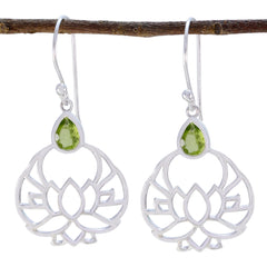 Riyo Natural Gemstone Pear Faceted Green Peridot Silver Earring new years day gift