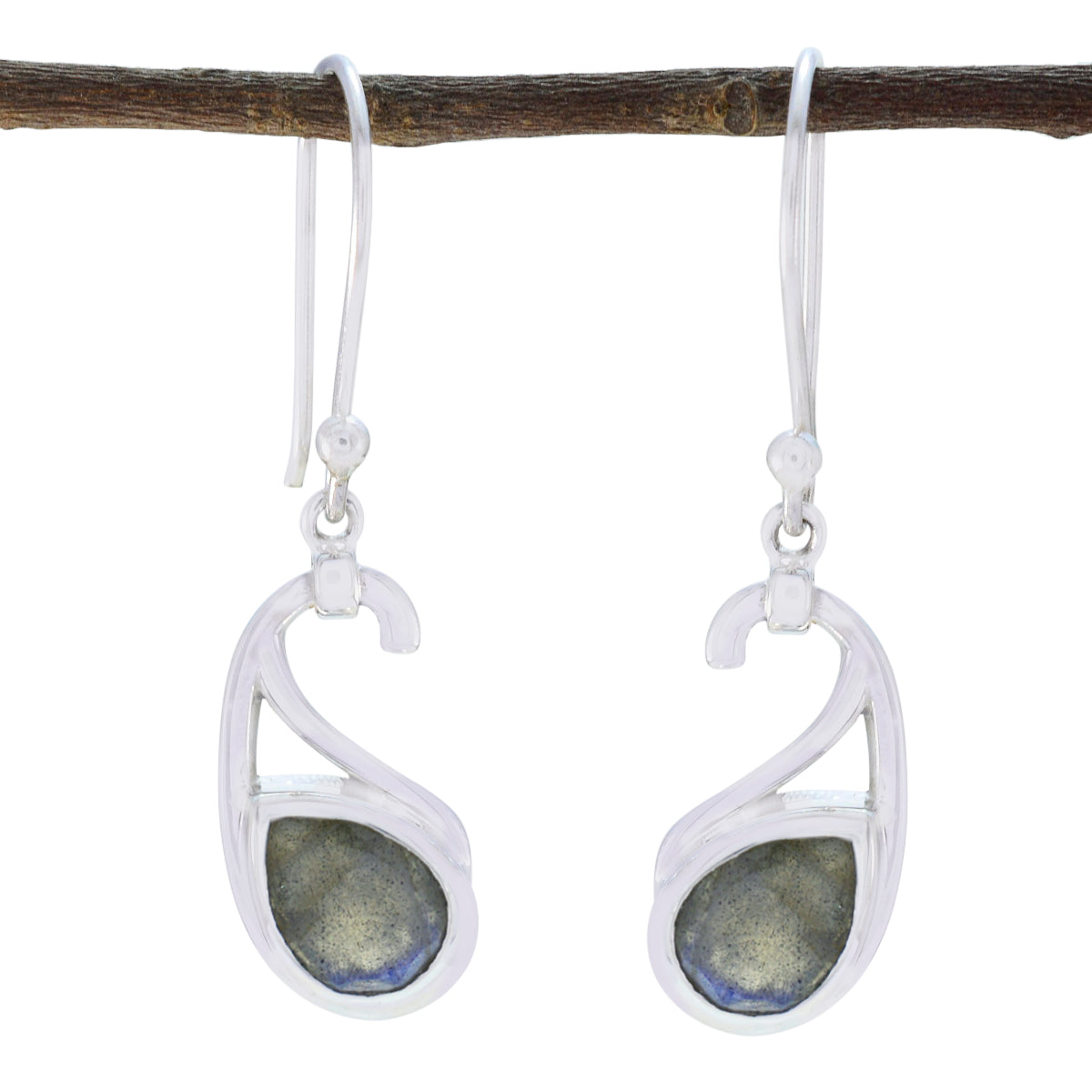 Riyo Natural Gemstone Pear Faceted Grey Labradorite Silver Earrings valentine's day gift