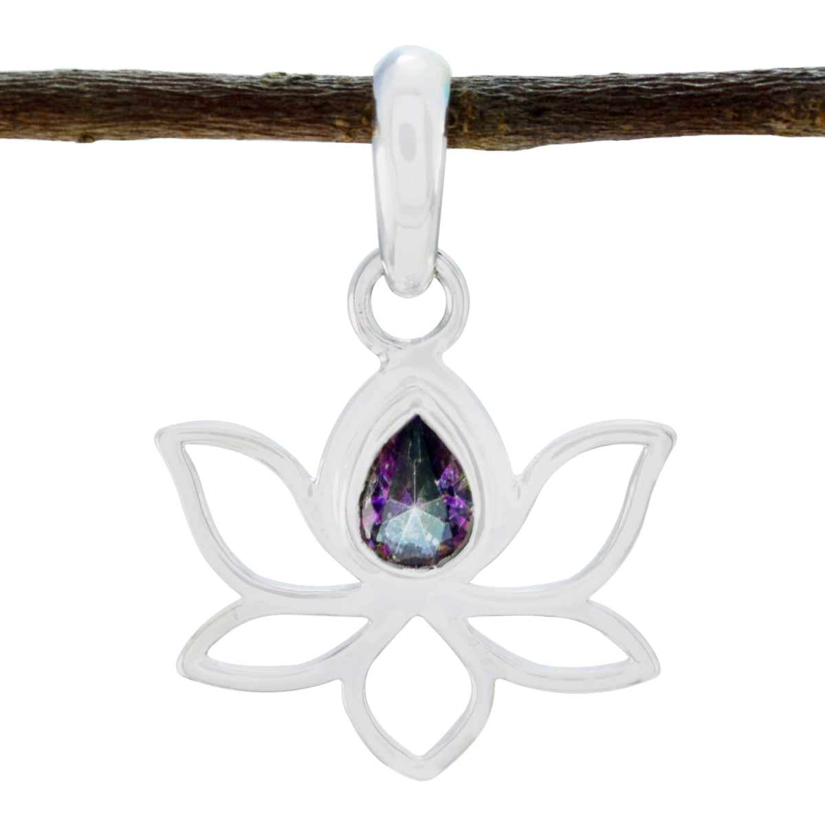 Riyo Natural Gemstone Pear Faceted Multi Color Mystic Quartz Sterling Silver Pendant gift for grandmom