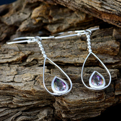 Riyo Natural Gemstone Pear Faceted Multi Mystic Quartz Silver Earrings grandmother gift