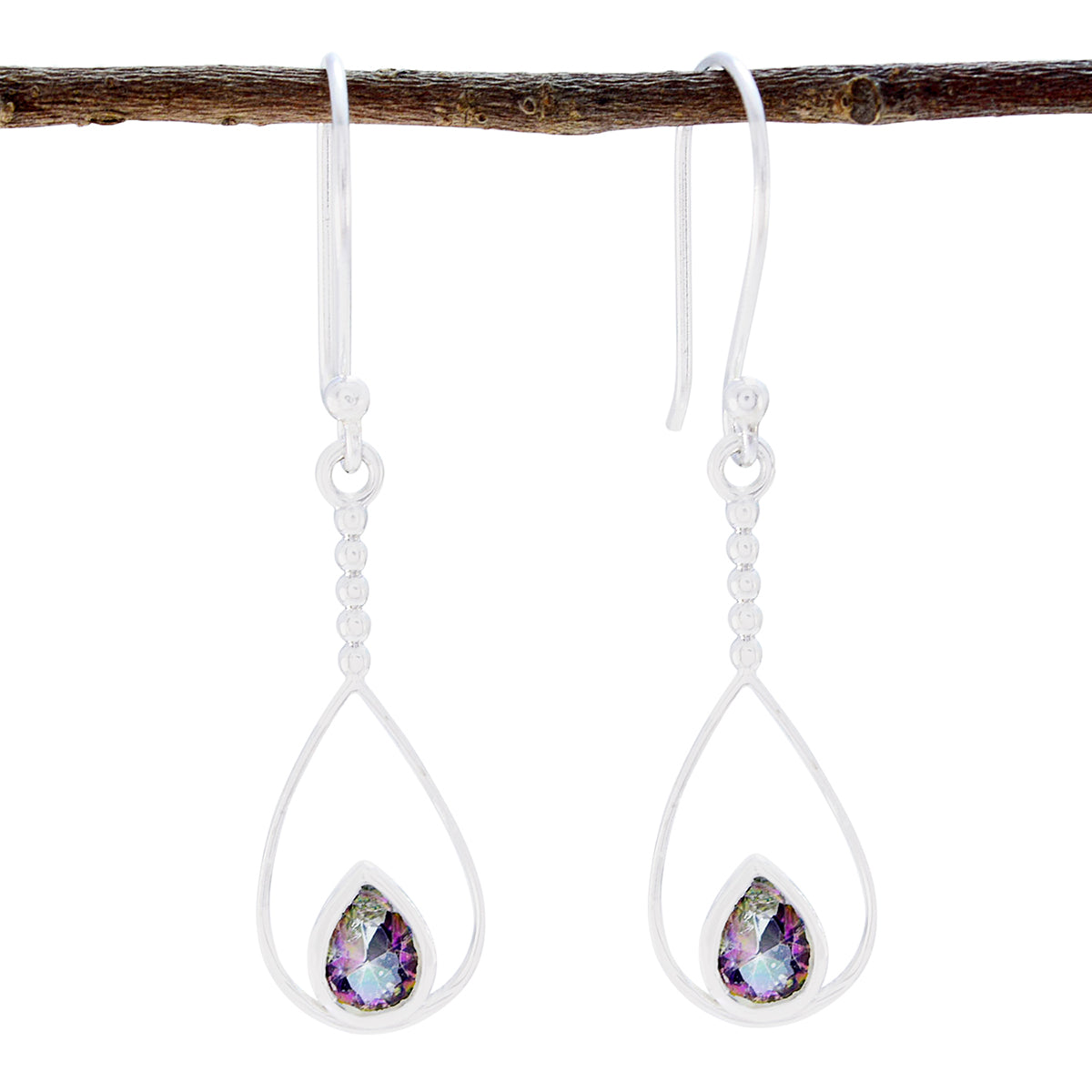 Riyo Natural Gemstone Pear Faceted Multi Mystic Quartz Silver Earrings grandmother gift