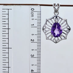 Riyo Natural Gemstone Pear Faceted Purple Amethyst Sterling Silver Pendant gift for friends