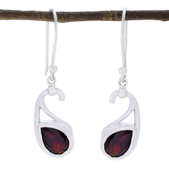 Riyo Natural Gemstone Pear Faceted Red Garnet Silver Earring gift for girlfriend