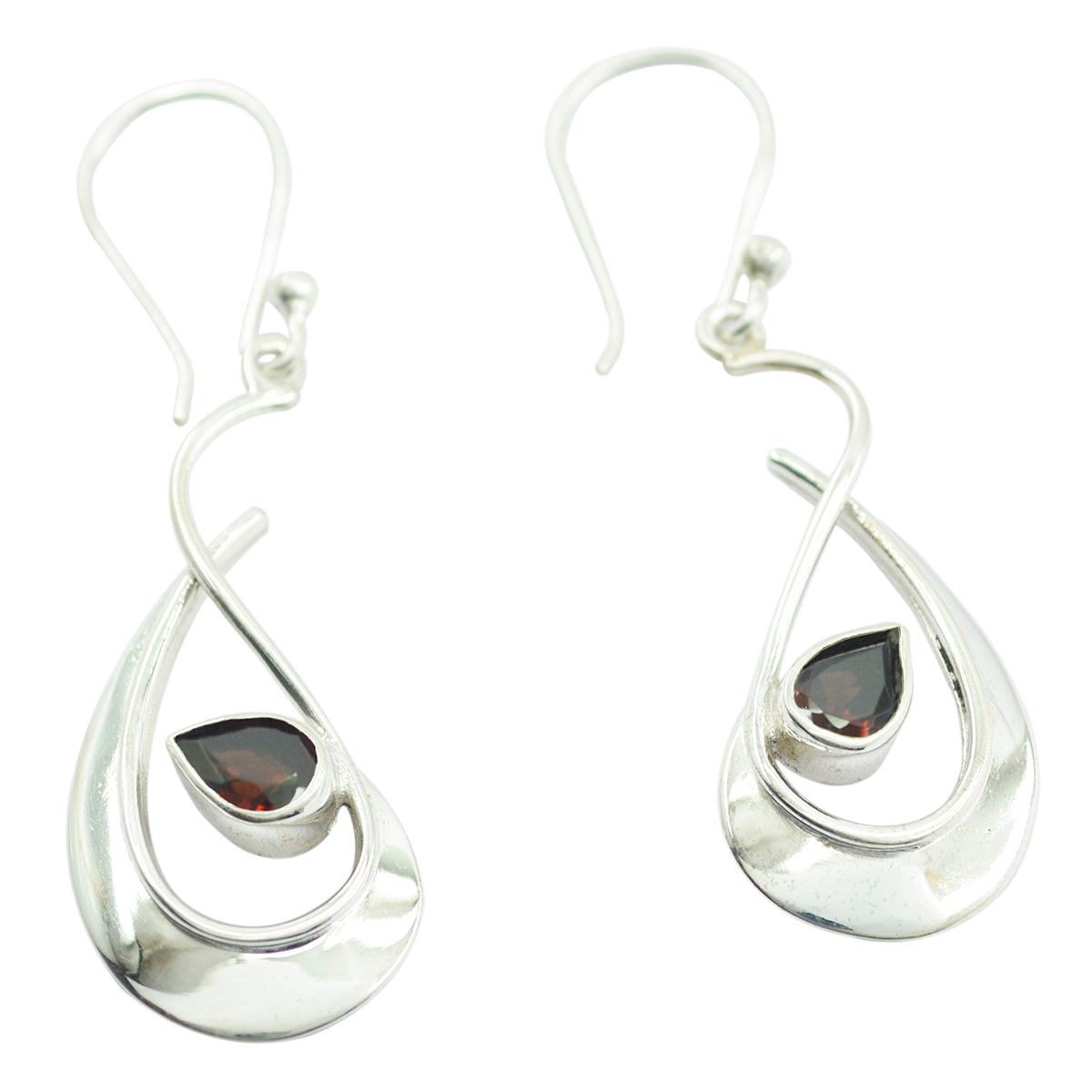 Riyo Natural Gemstone Pear Faceted Red Garnet Silver Earring gift for wedding