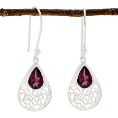 Riyo Natural Gemstone Pear Faceted Red Garnet Silver Earring wedding gift