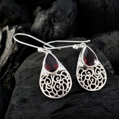 Riyo Natural Gemstone Pear Faceted Red Garnet Silver Earring wedding gift
