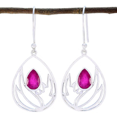 Riyo Natural Gemstone Pear Faceted Red Indian Ruby Silver Earring college student gift