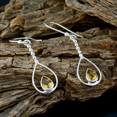 Riyo Natural Gemstone Pear Faceted Yellow Citrine Silver Earring new years day gift