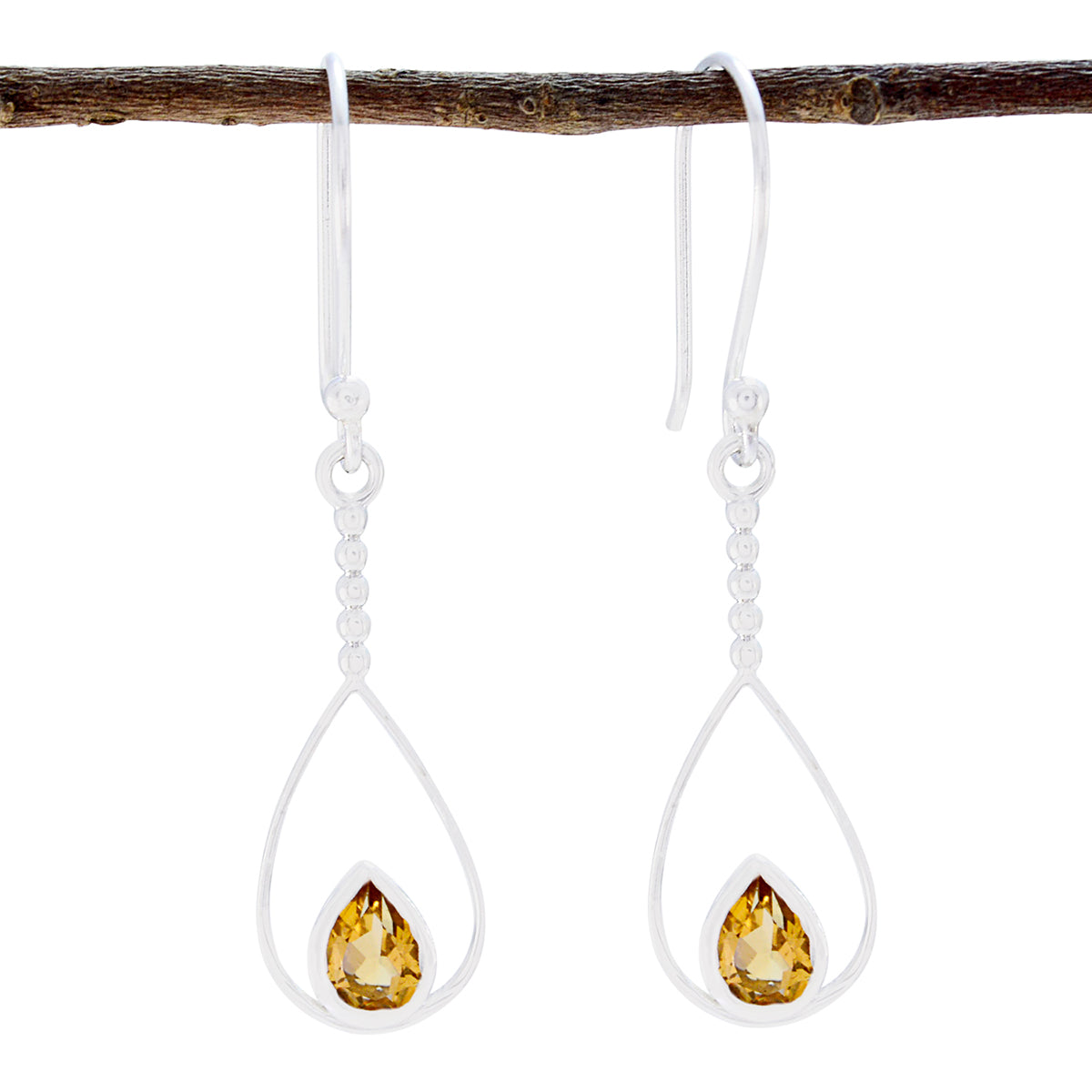 Riyo Natural Gemstone Pear Faceted Yellow Citrine Silver Earring new years day gift