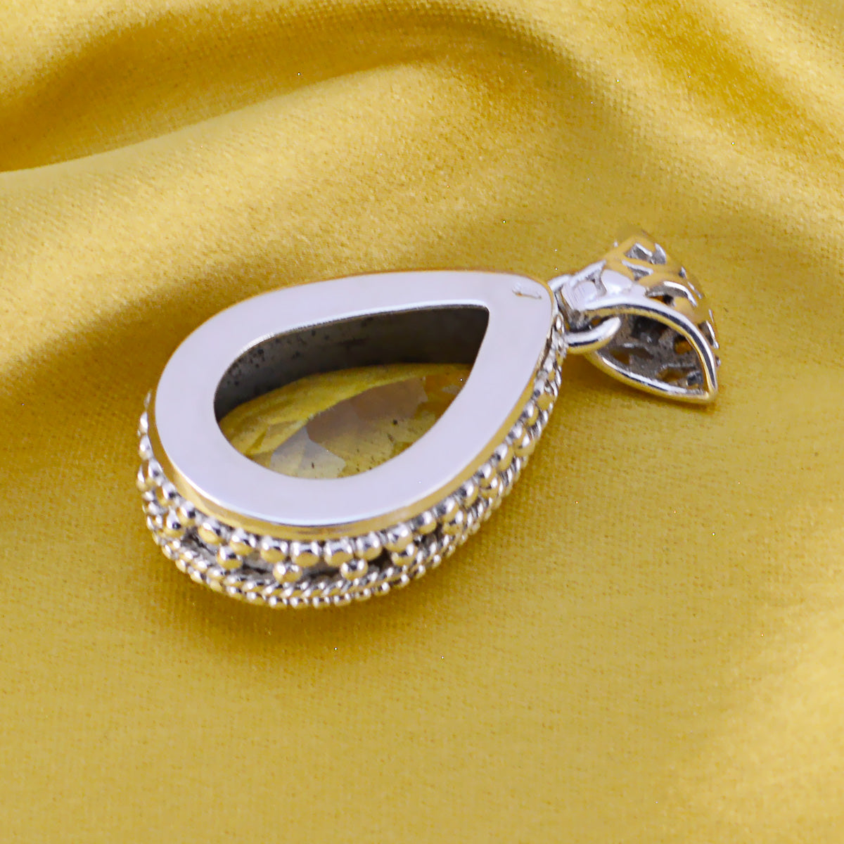 Riyo Natural Gemstone Pear checker Yellow Lemon Quartz 925 Sterling Silver Pendants easter Sunday gift