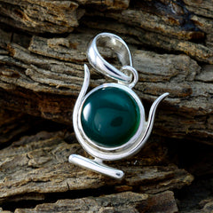 Riyo Natural Gemstone Round Cabochon Green Green Onyx Sterling Silver Pendant mom gift