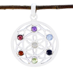 Riyo Natural Gemstone Round Cabochon Multi Color Multi Stone 925 Sterling Silver Pendants mother's day gift