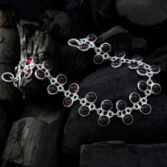 Riyo Natural Gemstone Round Cabochon Red Garnet Silver Bracelet gift for new years day