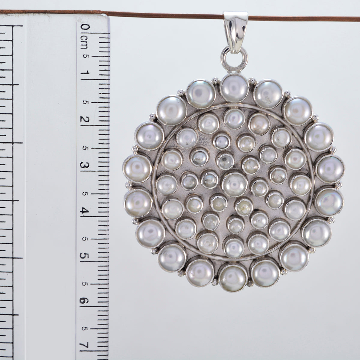 Riyo Natural Gemstone Round Cabochon White Pearl 925 Silver Pendant gift for st. patricks day