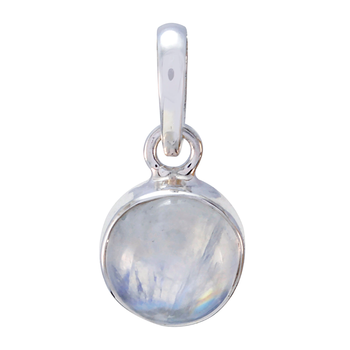 Riyo Natural Gemstone Round Cabochon White Rainbow Moonstone Sterling Silver Pendant st. patricks day gift