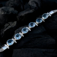 Riyo Natural Gemstone Round Faceted Blue Blue Topaz Silver Bracelets gift for thanks giving