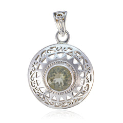 Riyo Natural Gemstone Round Faceted Green Green Amethyst 925 Sterling Silver Pendants anniversary gift