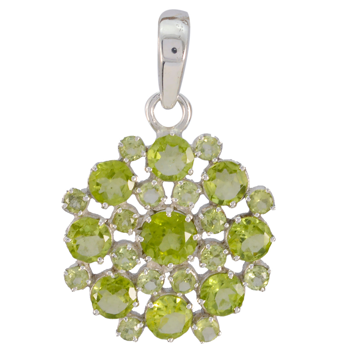 Riyo Natural Gemstone Round Faceted Green Peridot Solid Silver Pendant b' day gift