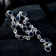 Riyo Natural Gemstone Round Faceted Navy Blue Iolite Silver Bracelet anniversary day gift