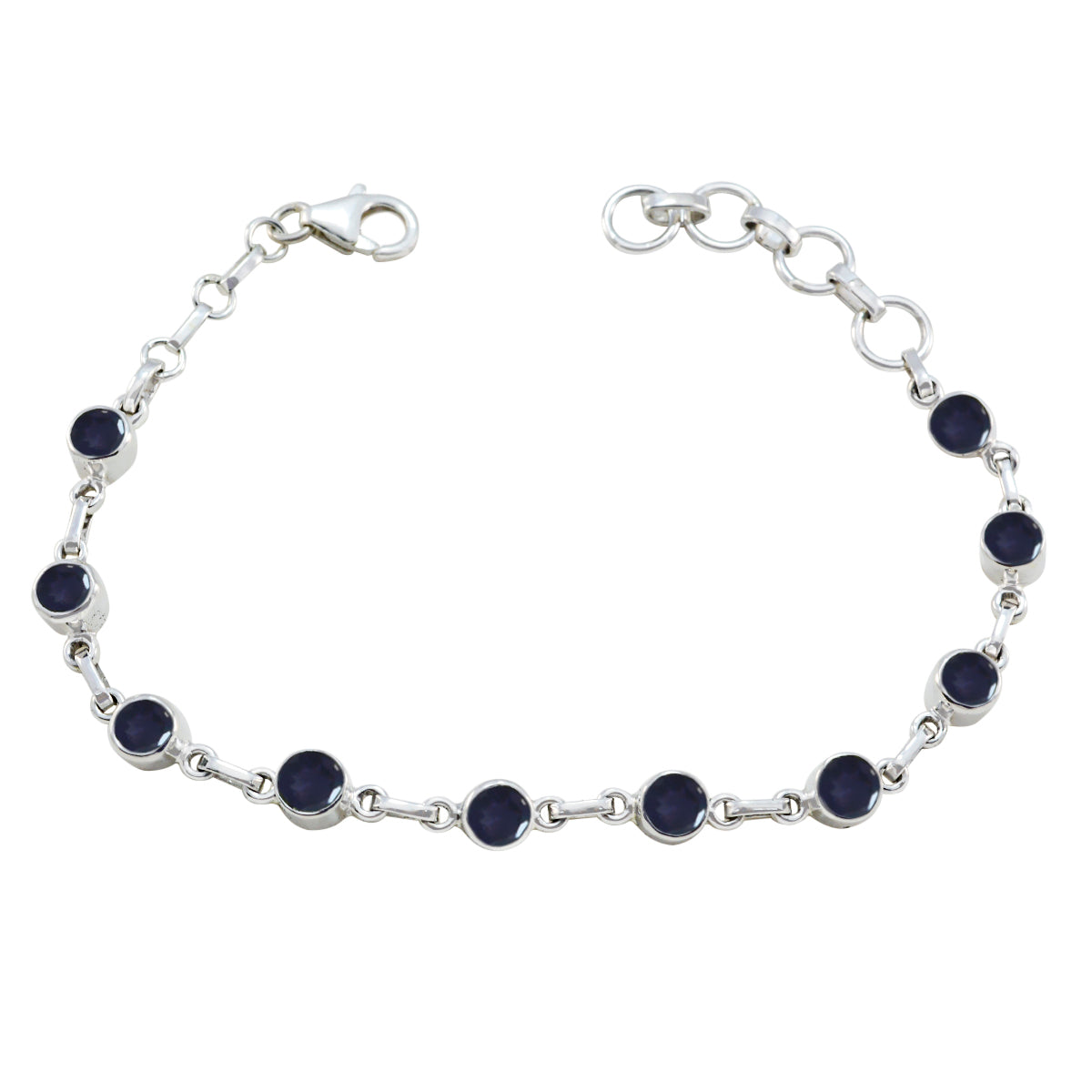 Riyo Natural Gemstone Round Faceted Navy Blue Iolite Silver Bracelet anniversary day gift