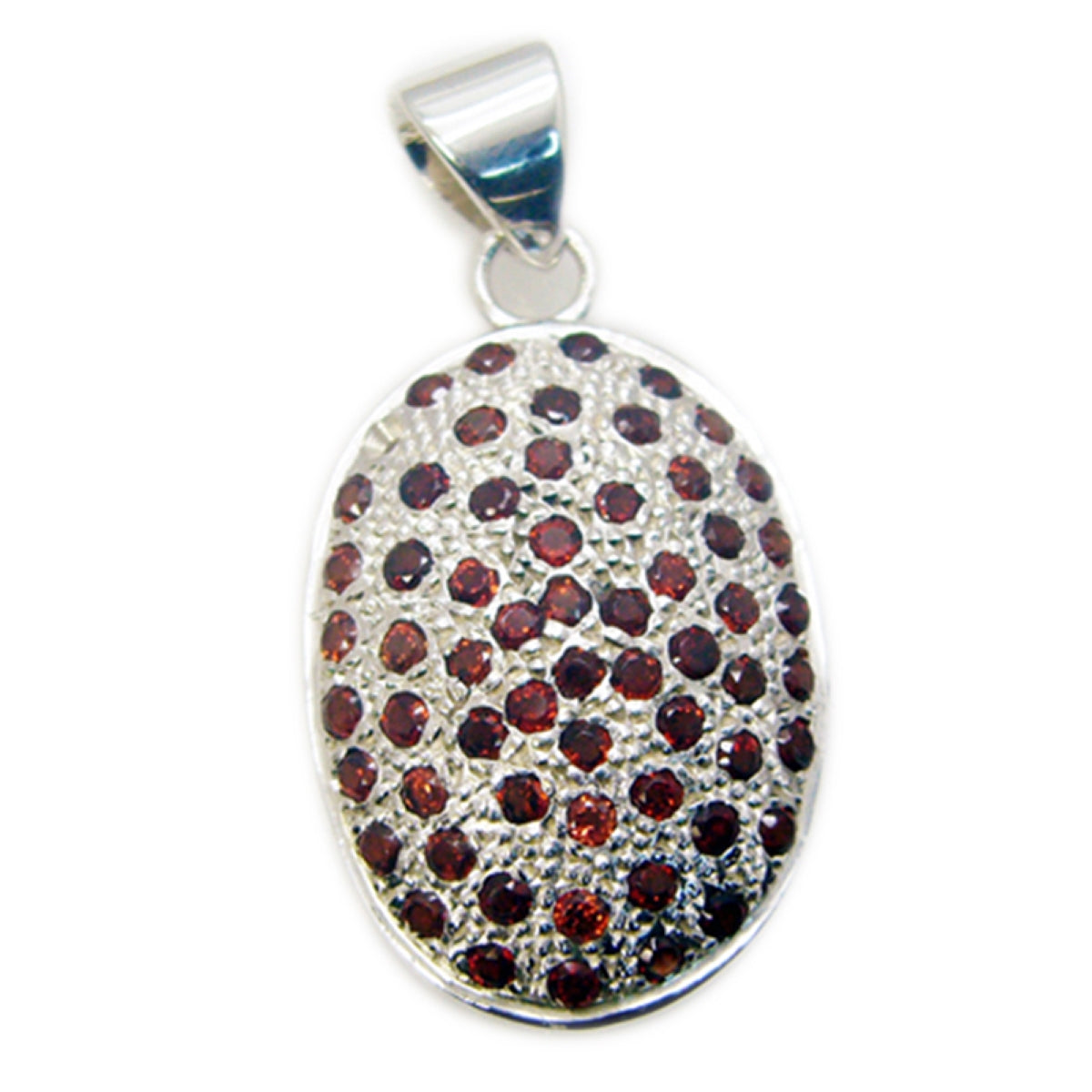 Riyo Natural Gemstone Round Faceted Red Garnet 925 Silver Pendant gift for mom birthday