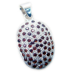 Riyo Natural Gemstone Round Faceted Red Garnet 925 Sterling Silver Pendant gift for independence