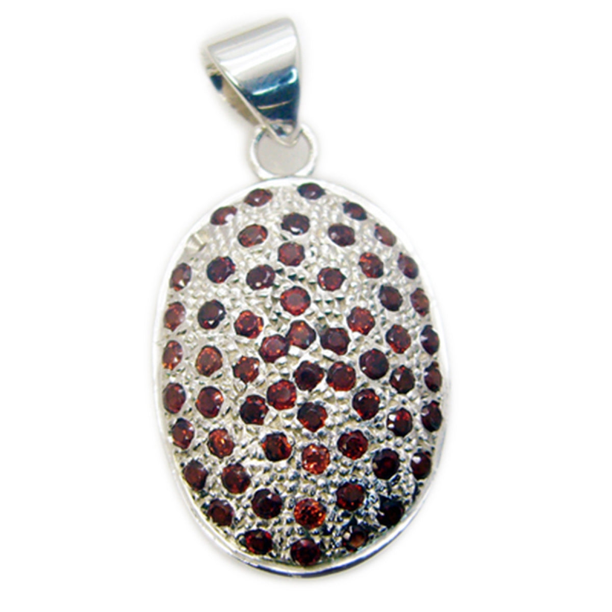 Riyo Natural Gemstone Round Faceted Red Garnet 925 Sterling Silver Pendant gift for independence