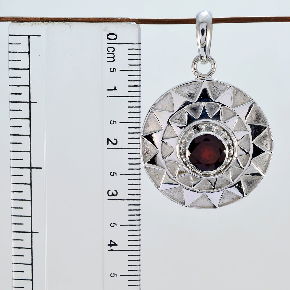Riyo Natural Gemstone Round Faceted Red Garnet Solid Silver Pendants gift for anniversary