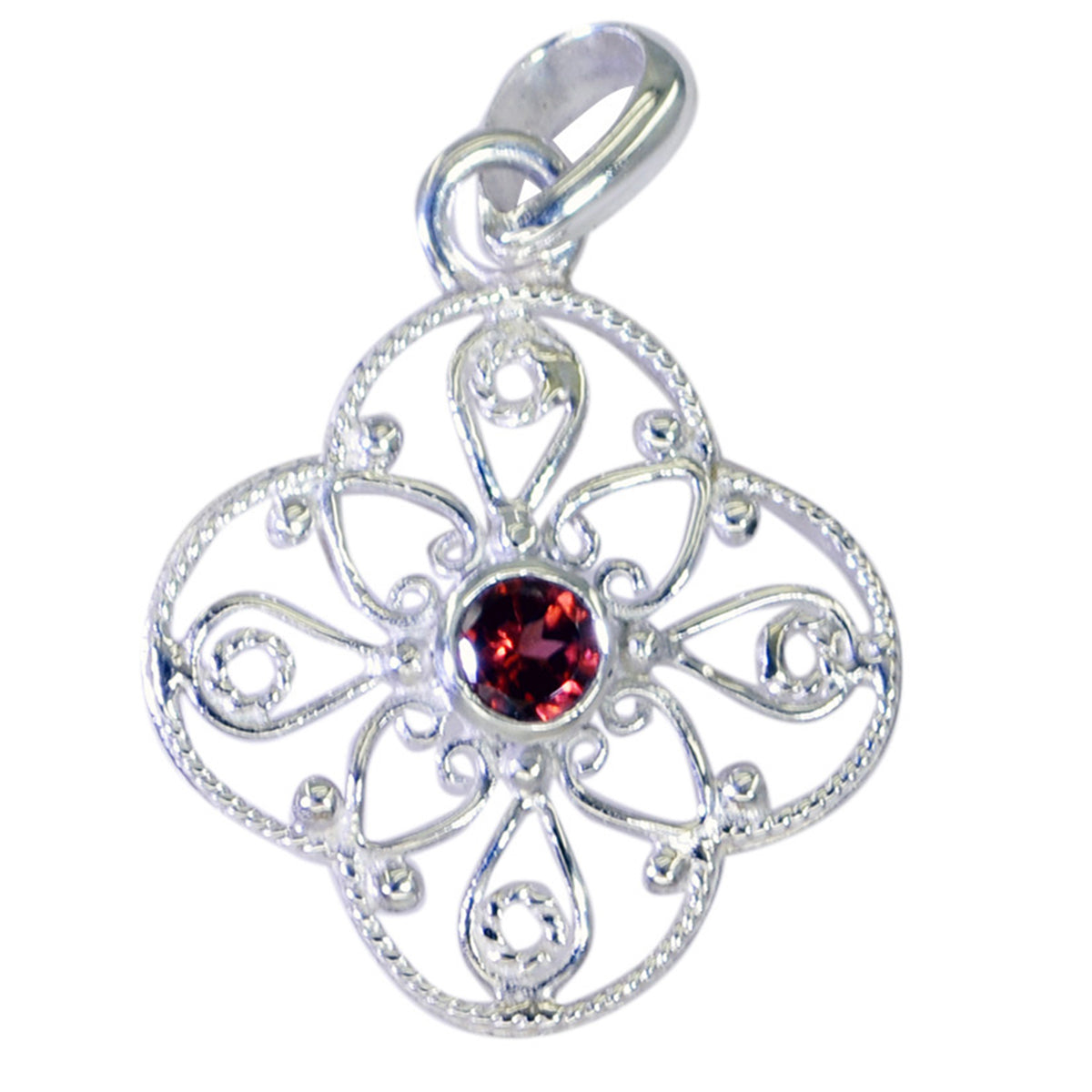 Riyo Natural Gemstone Round Faceted Red Garnet Sterling Silver Pendants teacher's day gift