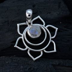 Riyo Natural Gemstone Round Faceted White Rainbow Moonstone 925 Sterling Silver Pendant independence day gift