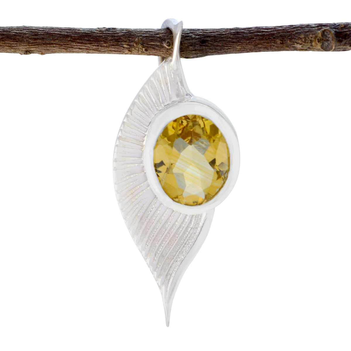 Riyo Natural Gemstone Round Faceted Yellow Citrine 925 Silver Pendants gift for teachers day