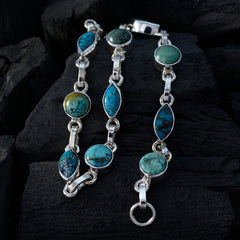Riyo Natural Gemstone Round/Marquise Cabochon Multi Turquoise Silver Bracelet engagement gift