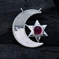 Riyo Natural Gemstone Round checker Red Indianruby Solid Silver Pendants sister gift
