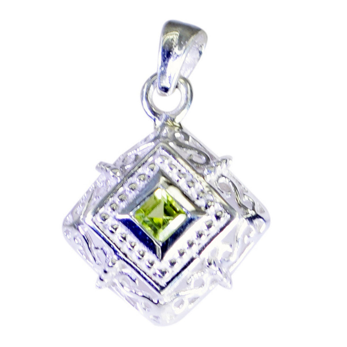 Riyo Natural Gemstone Square Faceted Green Peridot Sterling Silver Pendants gift for wedding