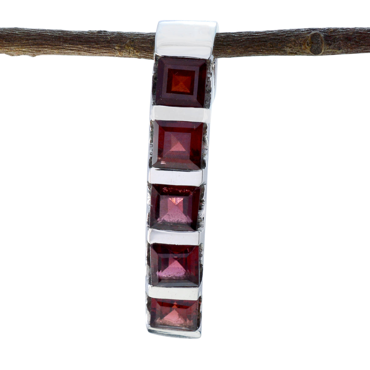 Riyo Natural Gemstone Square Faceted Red Garnet Sterling Silver Pendant gift fordaughter day