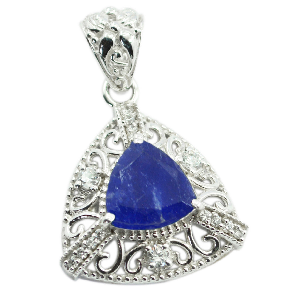Riyo Natural Gemstone Triangle Faceted Nevy Blue Indiansapphire 925 Sterling Silver Pendant wedding gift