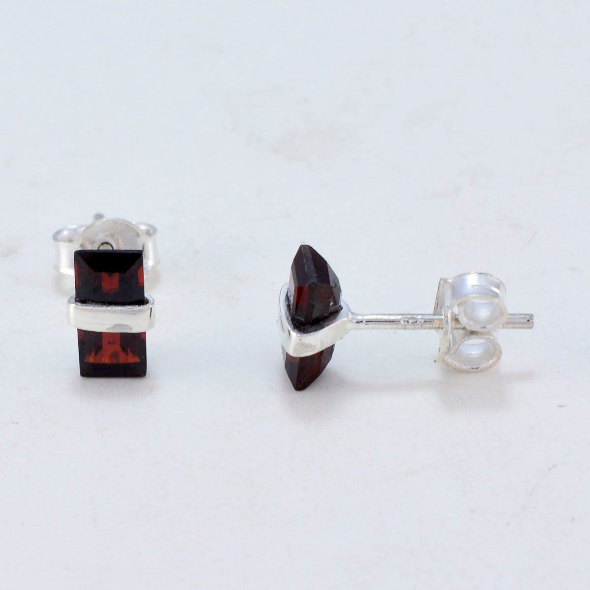 Riyo Natural Gemstone baguette Faceted Red Garnet Silver Earring gift for labour day