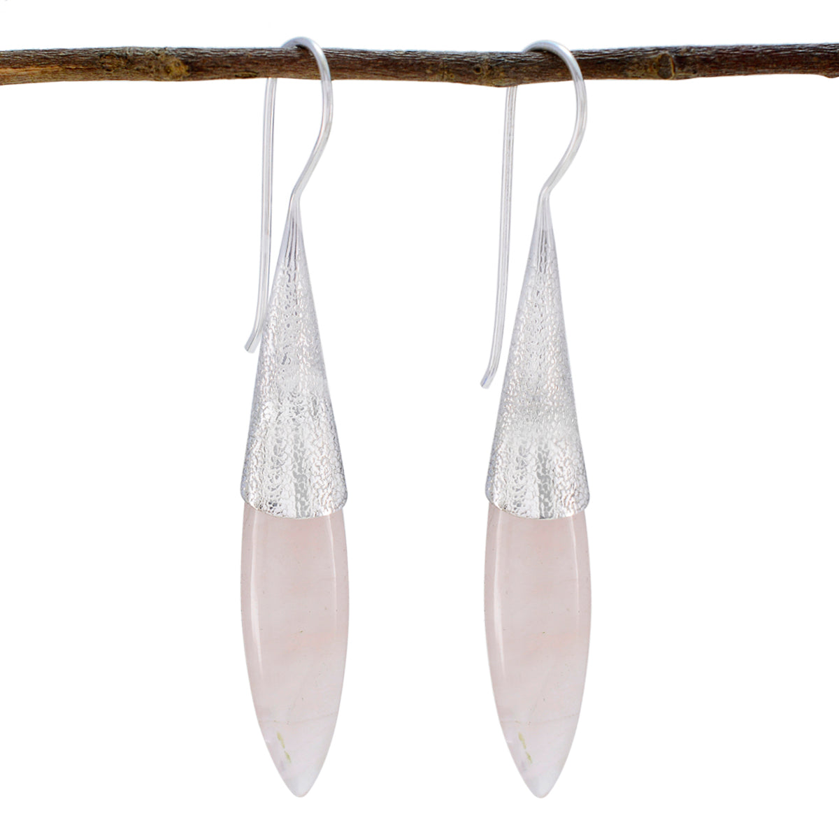 Riyo Natural Gemstone fancy Cabochon Pink Rose Quartz Silver Earrings christmas day gift