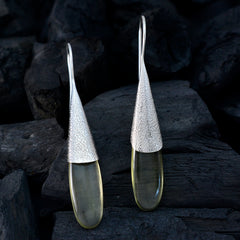 Riyo Natural Gemstone fancy Cabochon Yellow Lemon Quartz Silver Earring independence gift