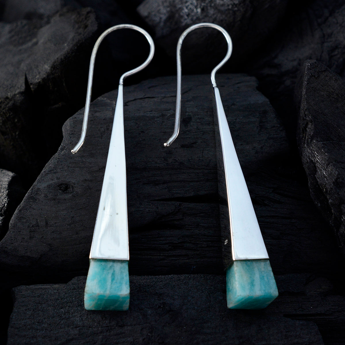 Riyo Natural Gemstone fancy Faceted Multi Amazonite Silver Earring gift for friend