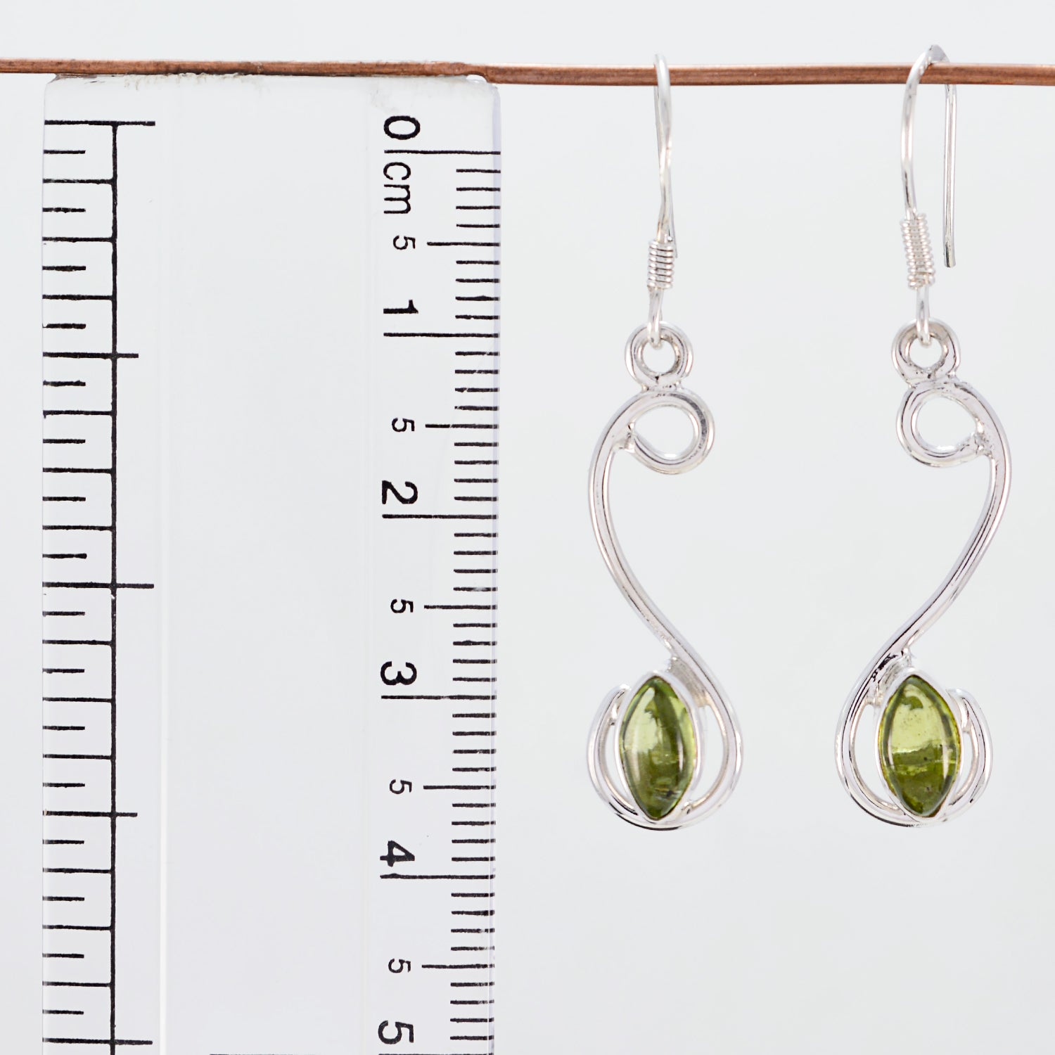 Riyo Natural Gemstone marquise Cabochon Green Peridot Silver Earrings daughter's day gift