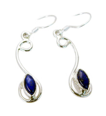 Riyo Natural Gemstone marquise Cabochon Nevy Blue Lapis Lazuli Silver Earring christmas day gift