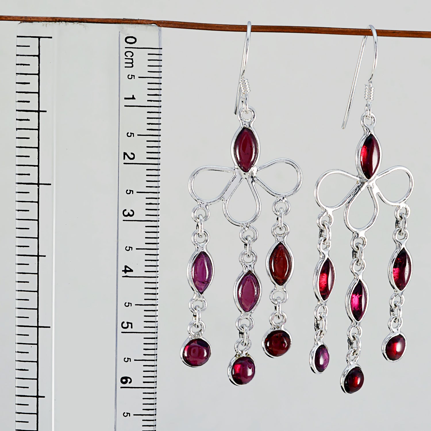 Riyo Natural Gemstone marquise Cabochon Red Garnet Silver Earrings gift for christmas day