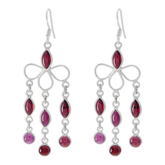Riyo Natural Gemstone marquise Cabochon Red Garnet Silver Earrings gift for christmas day