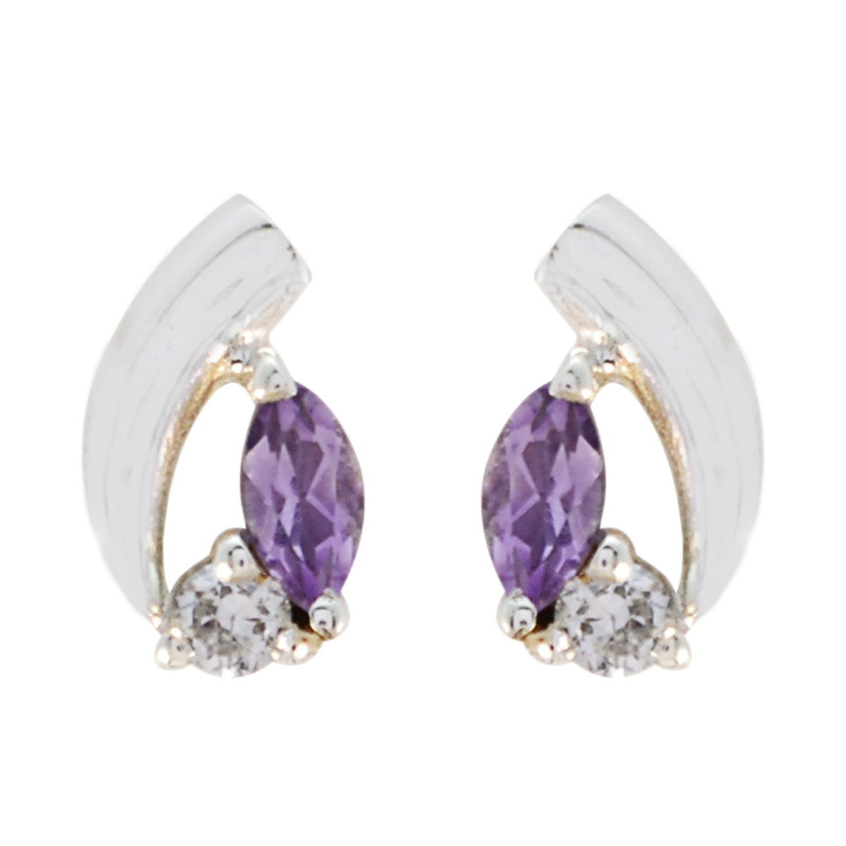 Riyo Natural Gemstone marquise Faceted Purple Amethyst Silver Earrings christmas gifts