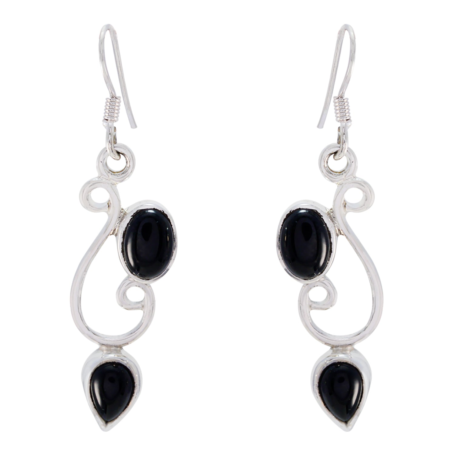 Riyo Natural Gemstone multi shape Cabochon Black Onyx Silver Earring easter Sunday gift